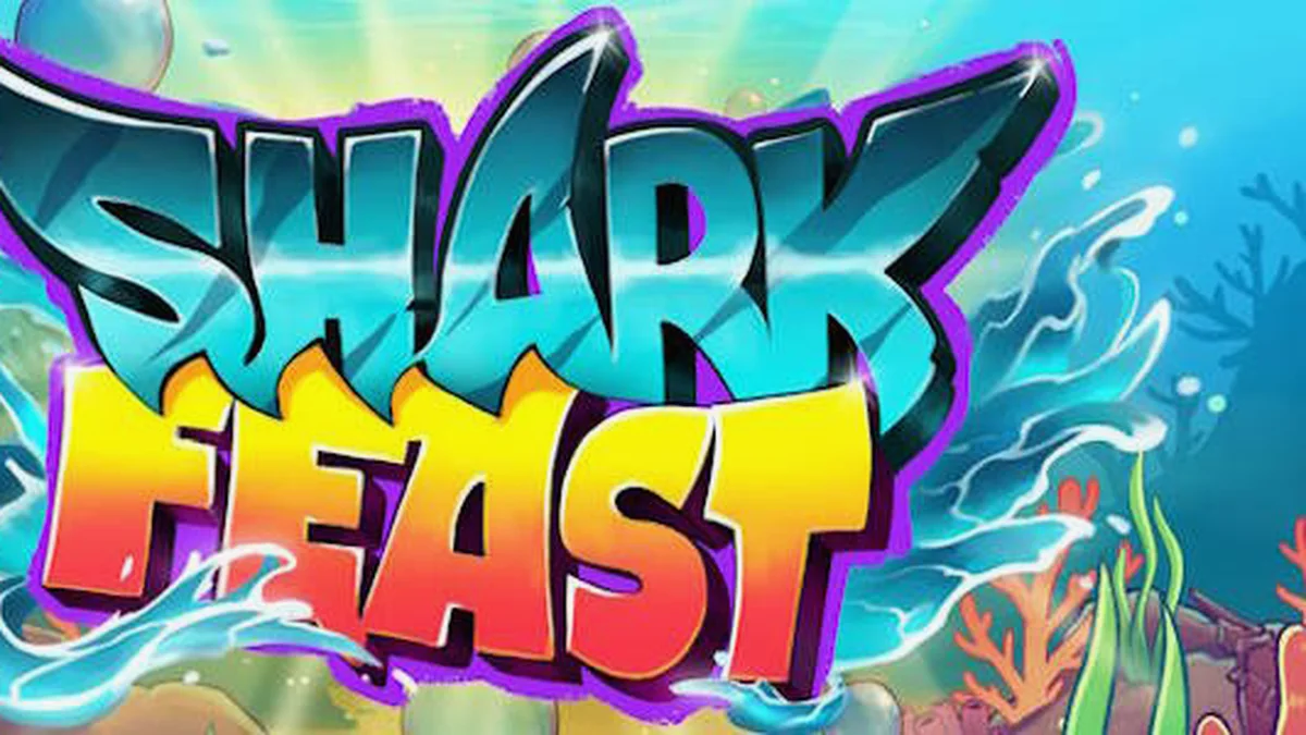 Tampilan visual slot Shark Feast dengan tema pesta bawah laut neon